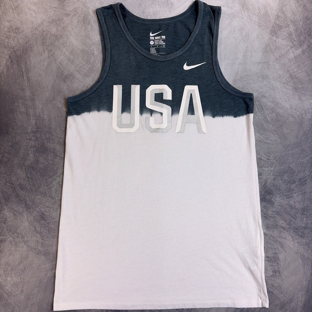 Nike USA Olympic Team Tank Top Mens Small Gray White Dip Dye Tri-Blend Swoosh